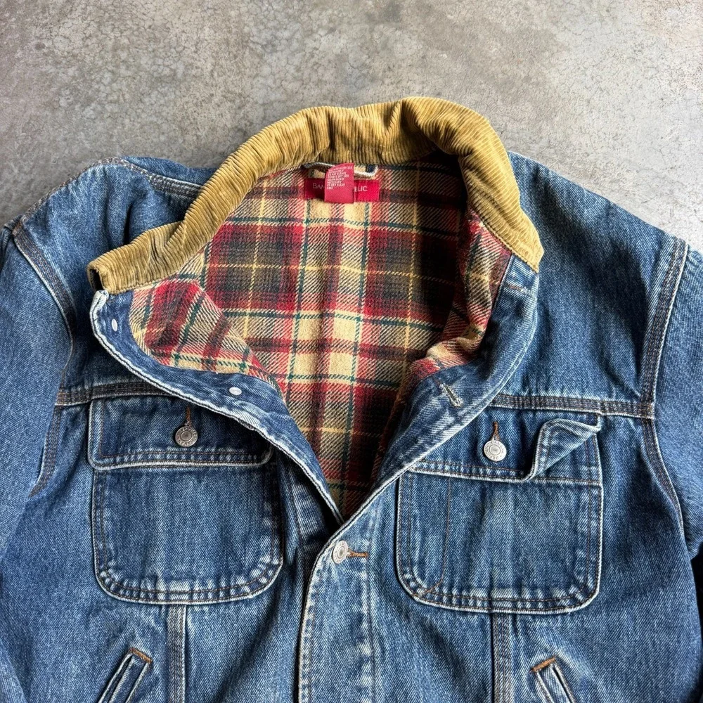 Vintage Banana Republic Trucker Jacket Mens Medium Blue Denim Blanket Lined 90s
